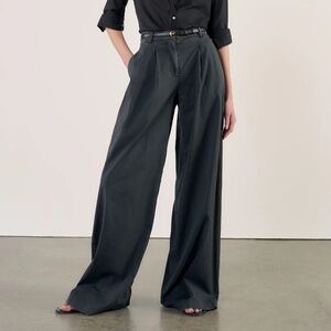NWT Nili Lotan Dillon Wide Leg Trouser Pants Carbon Size 6
